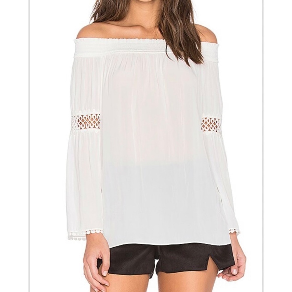 Women’s new Ramy Brooke white Dali off shoulder floral embroidered blouse size S